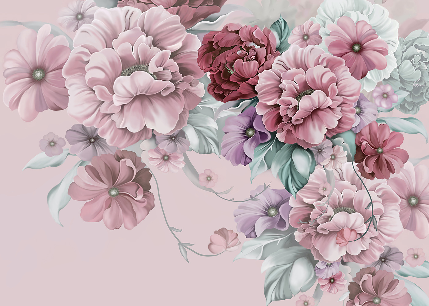 A group of flowers on a pink background A group of flowers on a pink background