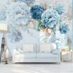 Papier peint Arrangement floral bleu tendre en fleurs