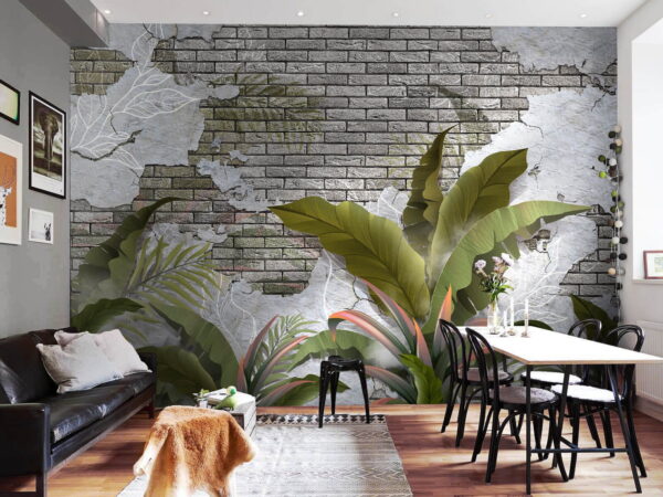 Mur de briques avec des feuilles et un mur de briques Papier peint Mur de briques avec des feuilles et un mur de briques