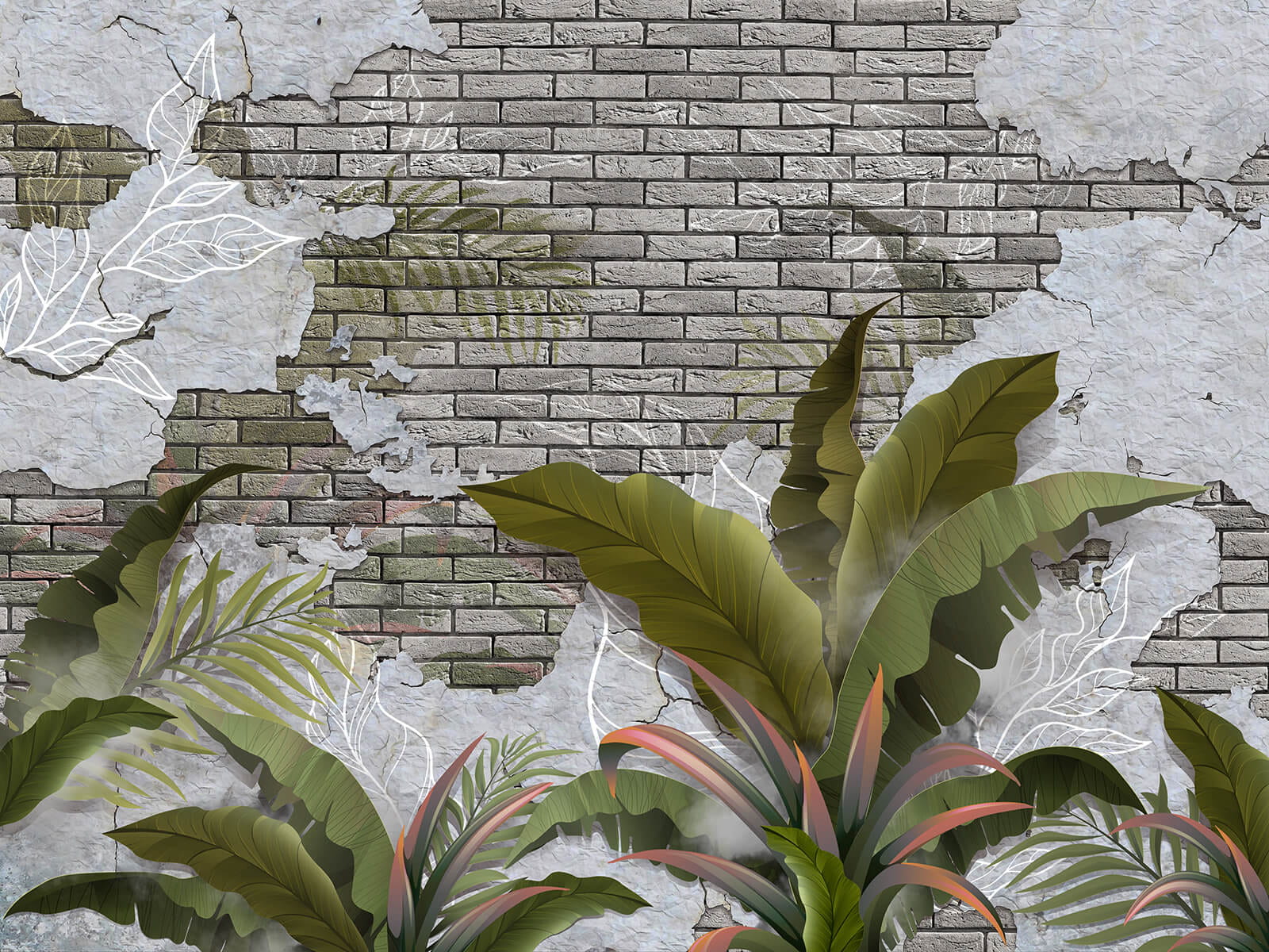 Mur de briques avec des feuilles et un mur de briques u59823p - Mur de briques avec des feuilles et un mur de briques - tegory
