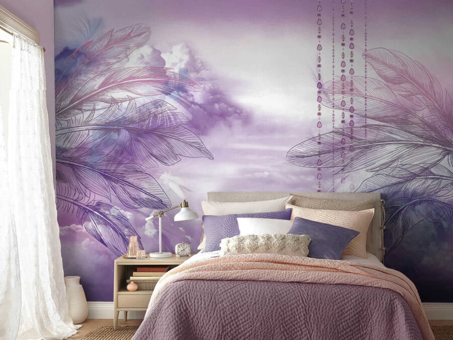 Papier peint Nuages violets et roses et ciel violet avec nuages