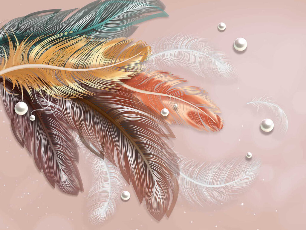 Groupe de plumes et de perles colorées Groupe de plumes et de perles colorées