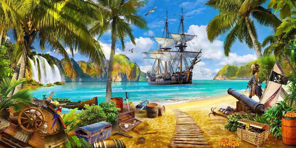 Bateau pirate sur une plage Bateau pirate sur une plage