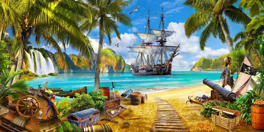 Bateau pirate sur une plage