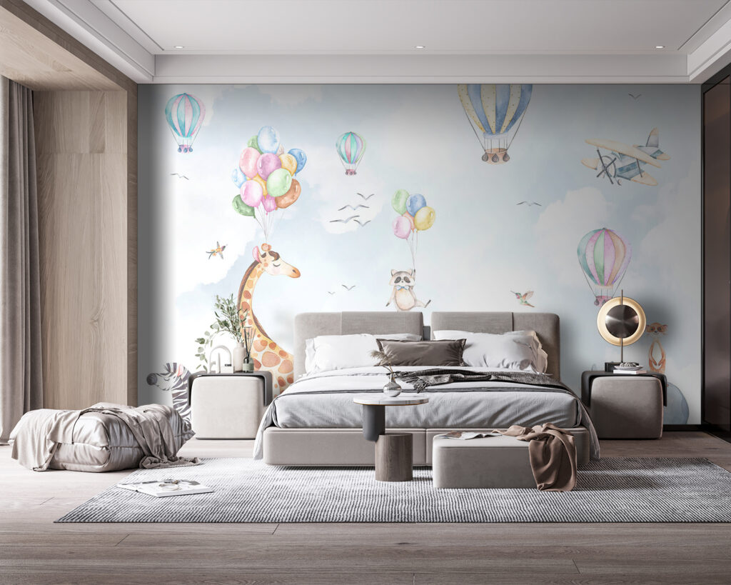 Watercolor of animals and balloons Watercolor of animals and balloons