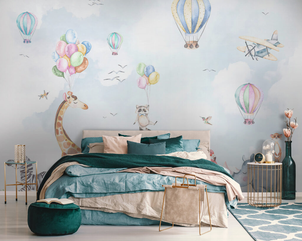 Watercolor of animals and balloons Watercolor of animals and balloons