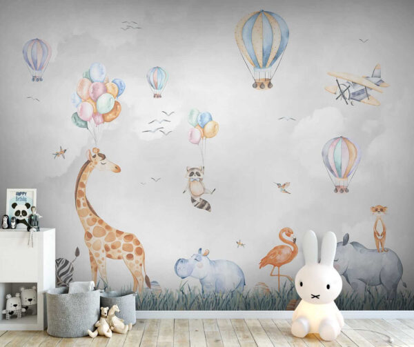Peinture murale d'animaux et de ballons Peinture murale d'animaux et de ballons