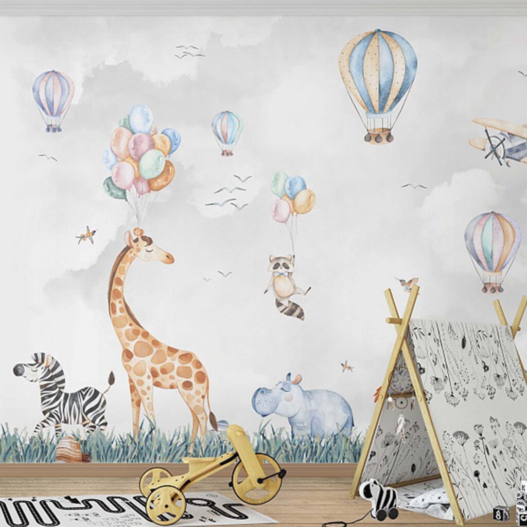 Wall mural of animals and balloons Wall mural of animals and balloons