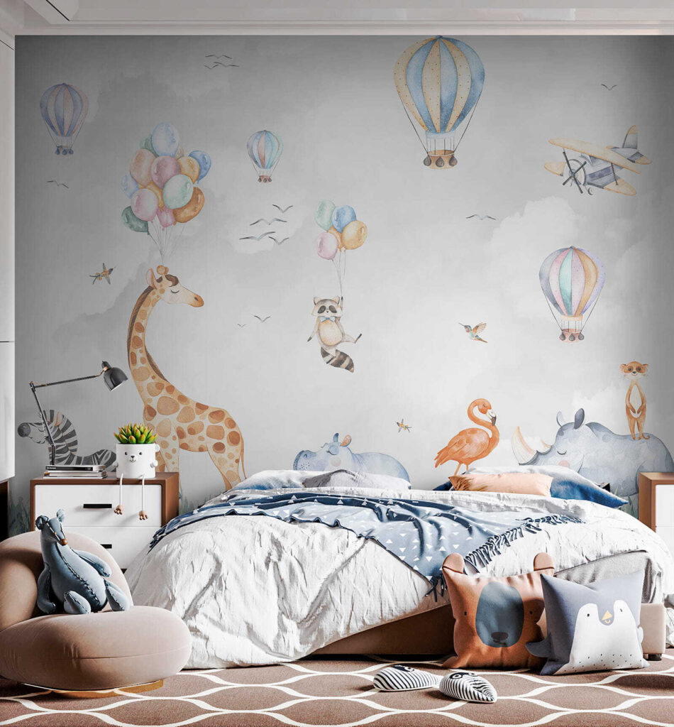 Wall mural of animals and balloons Wall mural of animals and balloons