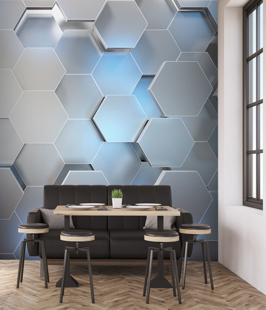 Hexagones blancs avec lumières bleues