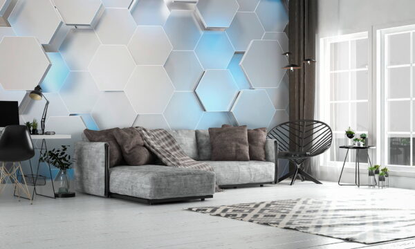 Hexagones blancs avec lumières bleues Hexagones blancs avec lumières bleues