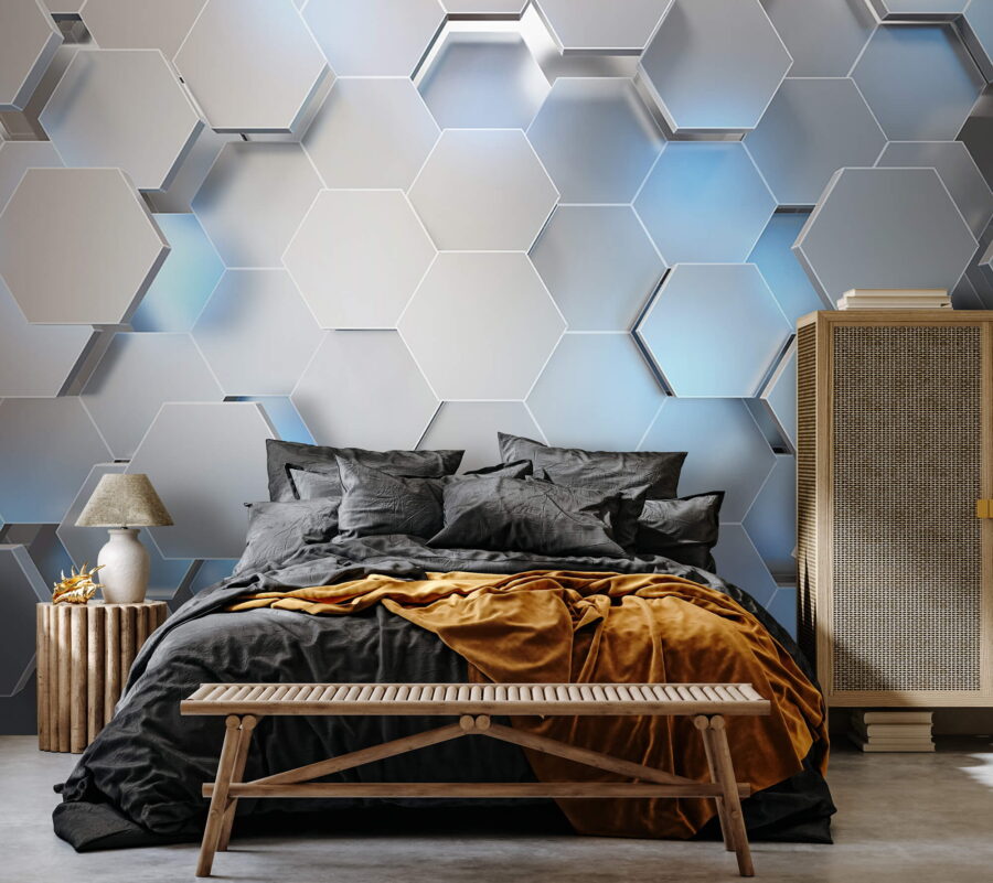 Hexagones blancs avec lumières bleues