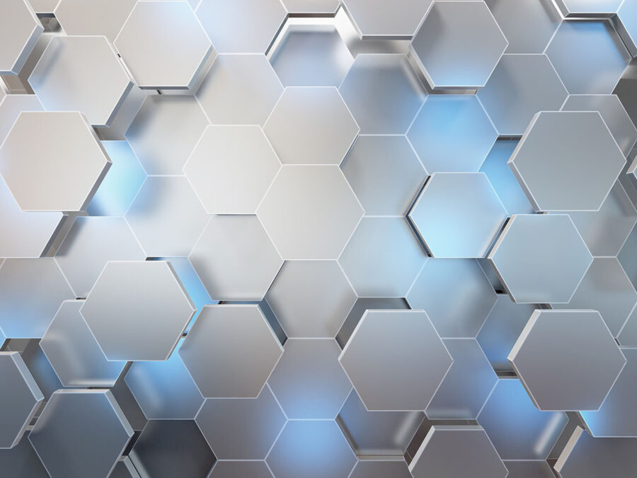 Hexagones blancs avec lumières bleues