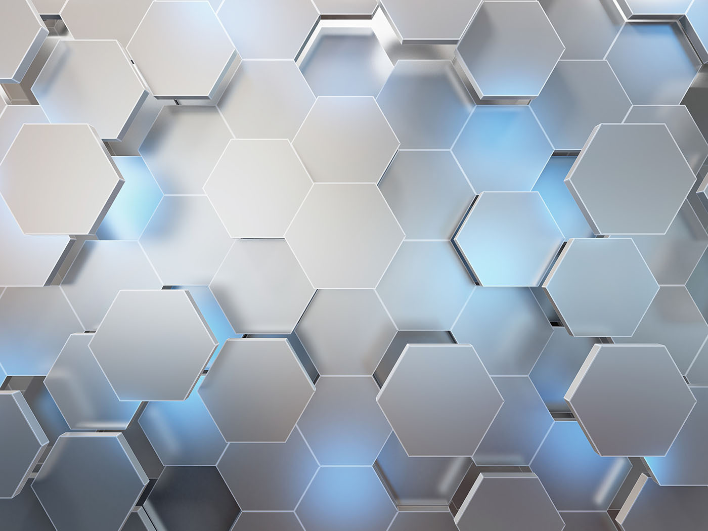 White hexagons with blue lights White hexagons with blue lights