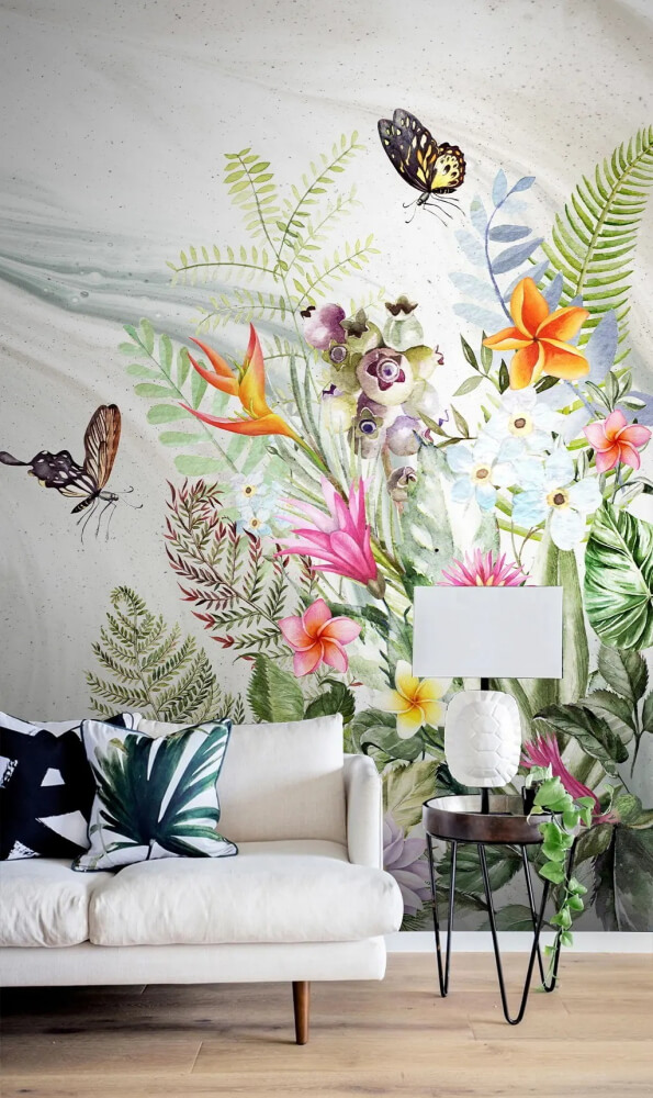 Peinture de fleurs et de papillons