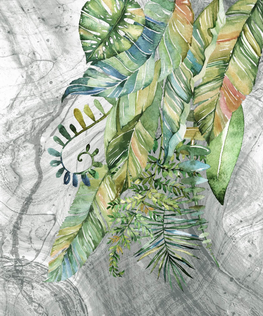 Peinture de feuilles sur une surface marbrée