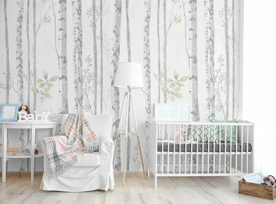 Papier peint avec des arbres et des feuilles Papier peint avec des arbres et des feuilles
