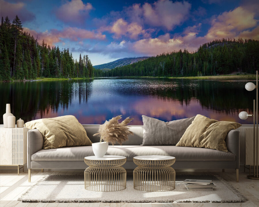 Papier peint Lac entouré d'arbres et de montagnes – Image 2