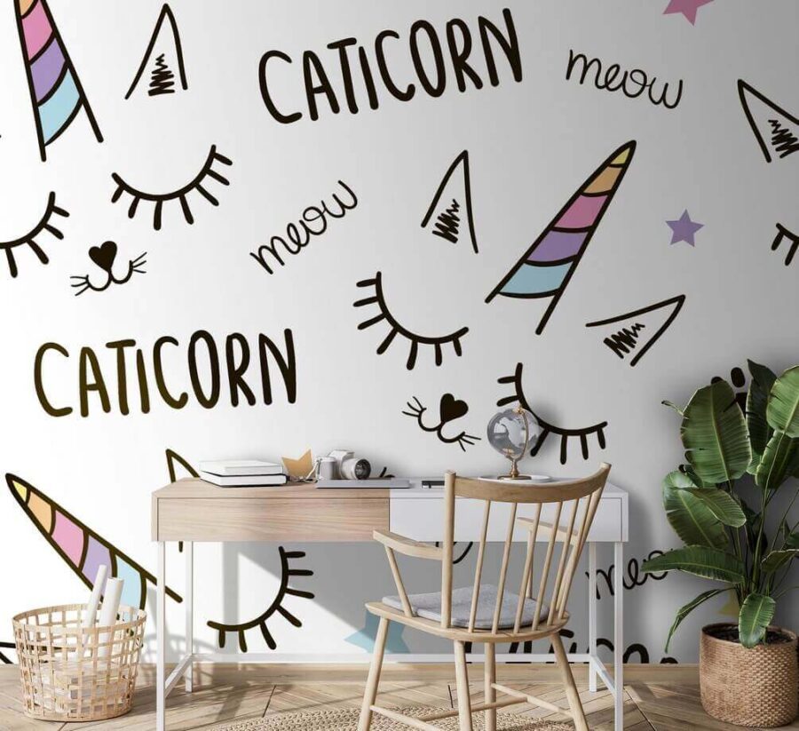 Papier peint Motif d'une licorne avec des yeux et des oreilles
