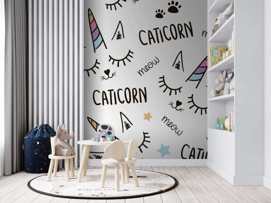 Papier peint Motif d'une licorne avec des yeux et des oreilles – Image 2