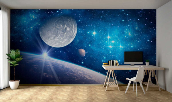 Planète et lune dans l'espace Planète et lune dans l'espace