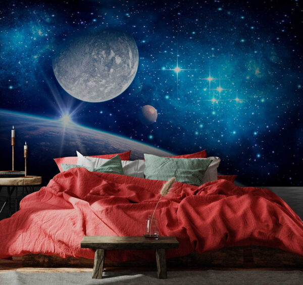 Planète et lune dans l'espace Planète et lune dans l'espace