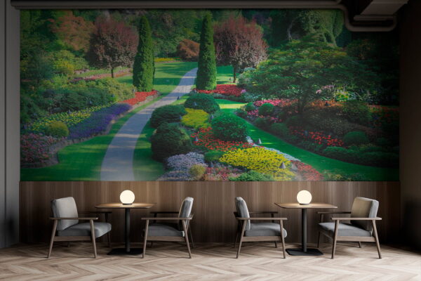 Jardin avec beaucoup de fleurs et d'arbres Jardin avec beaucoup de fleurs et d'arbres