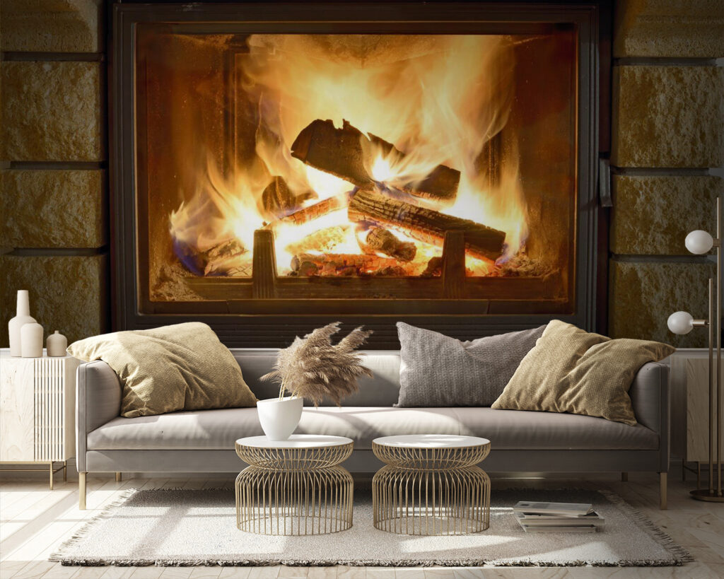 Fire in a fireplace Fire in a fireplace