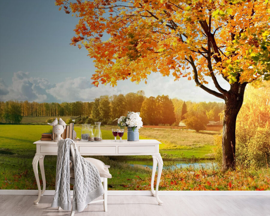 Arbre avec des feuilles d'oranger dans un champ