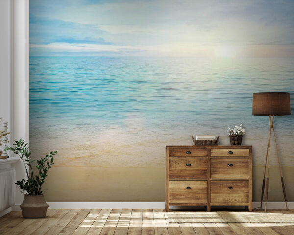 Plage de sable avec eau bleue et ciel bleu Plage de sable avec eau bleue et ciel bleu