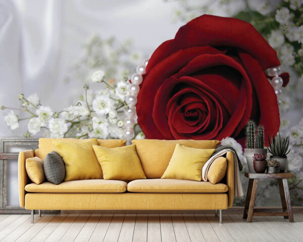 Rose rouge et fleurs blanches Rose rouge et fleurs blanches