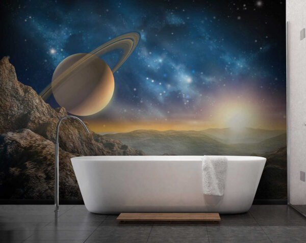 Planète avec anneaux dans le ciel Planète avec anneaux dans le ciel