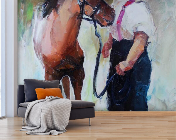 Peinture d'une fille embrassant un cheval Peinture d'une fille embrassant un cheval