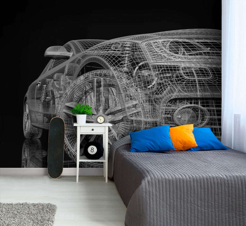 Car model with a wireframe on the front