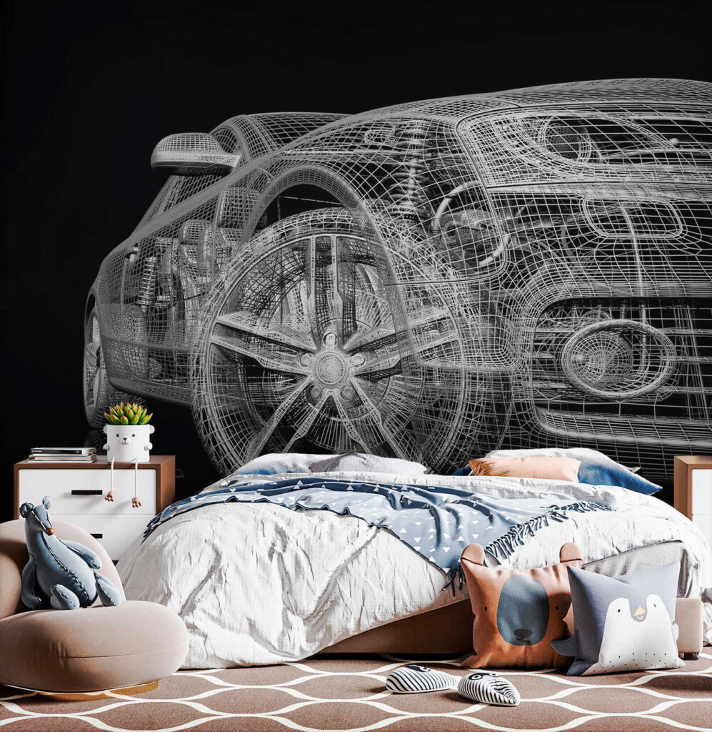Car model with a wireframe on the front