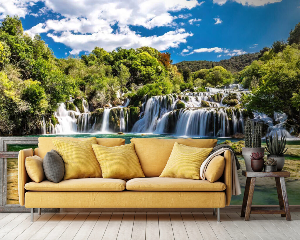 Krka National Park surrounded by trees and a blue sky Krka National Park surrounded by trees and a blue sky