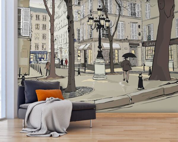 Personne marchant sur un trottoir avec un parapluie Personne marchant sur un trottoir avec un parapluie