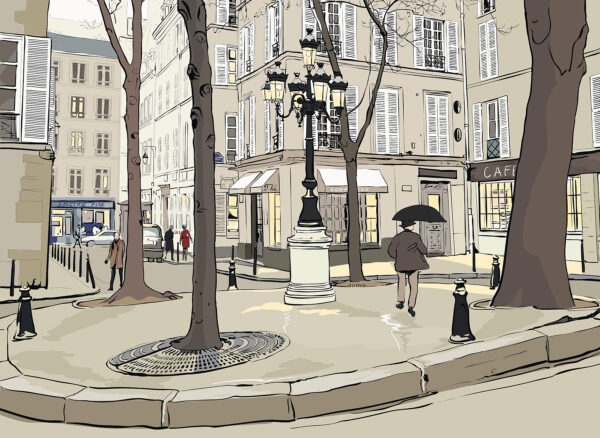 Personne marchant sur un trottoir avec un parapluie Personne marchant sur un trottoir avec un parapluie