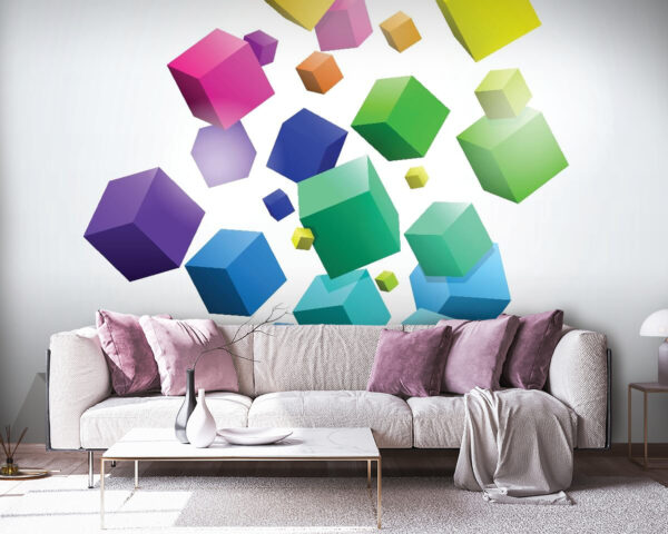 Cubes colorés tombant dans une boîte Cubes colorés tombant dans une boîte