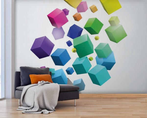 Cubes colorés tombant dans une boîte Cubes colorés tombant dans une boîte