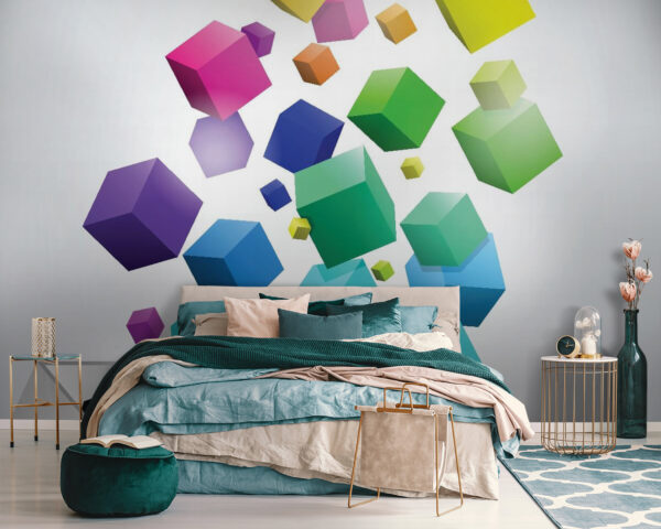 Cubes colorés tombant dans une boîte Cubes colorés tombant dans une boîte