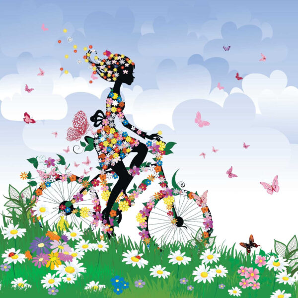 Femme à vélo avec des fleurs Femme à vélo avec des fleurs