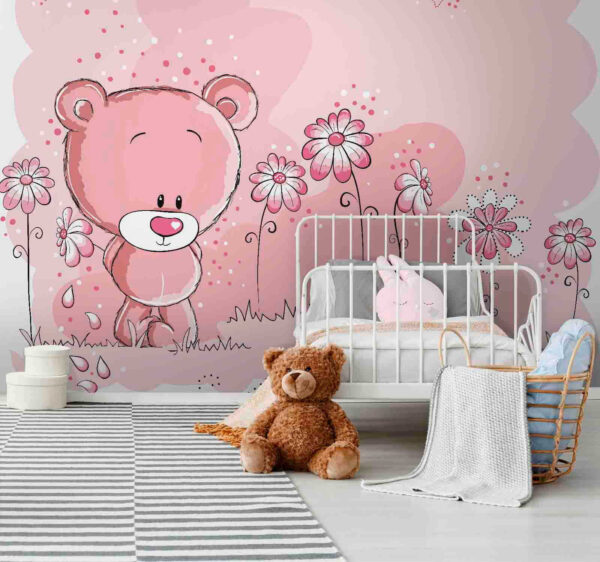 Ourson rose avec fleurs Ourson rose avec fleurs