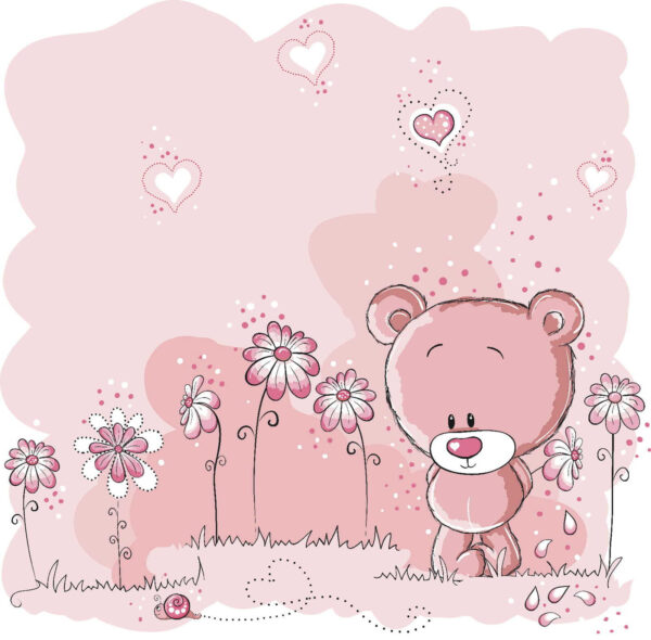 Ourson rose avec fleurs Ourson rose avec fleurs