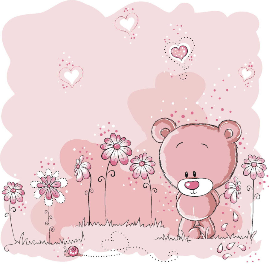 Ourson rose avec fleurs