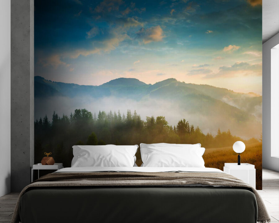 Paysage avec arbres et montagnes