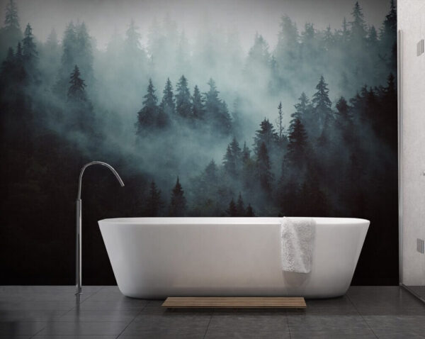Forêt brumeuse avec des arbres Forêt brumeuse avec des arbres
