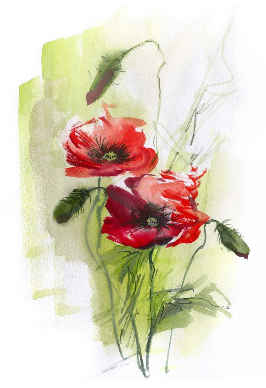 Peinture de fleurs rouges