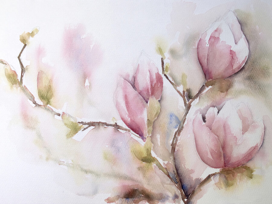 Aquarelle de fleurs roses