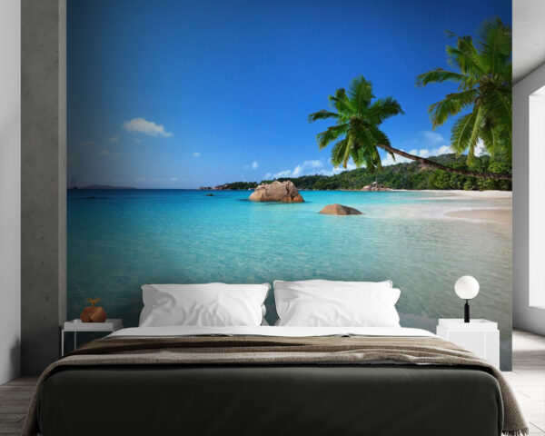 Plage avec palmiers et eau bleue Plage avec palmiers et eau bleue